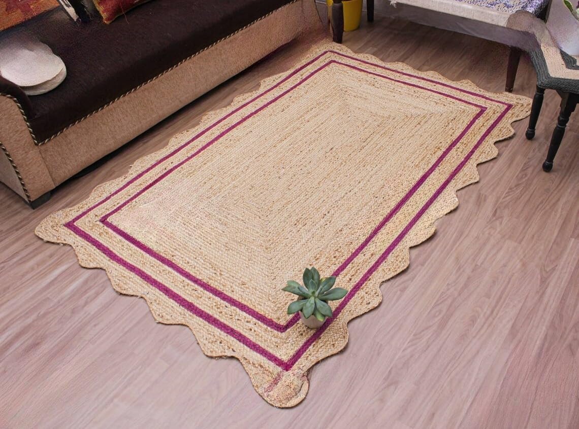 Bohemian Scalloped Jute Rug – Unique Design Natural Fiber Area Rug