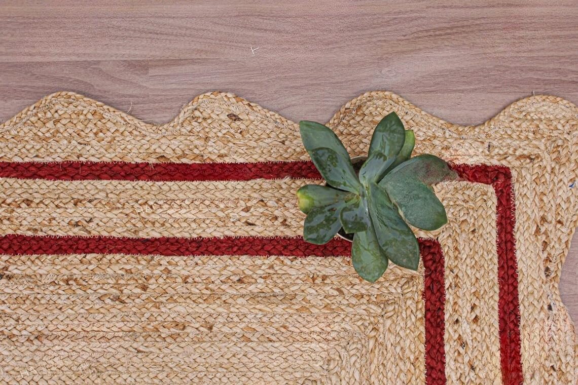 Bohemian Scalloped Jute Rug – Unique Design Natural Fiber Area Rug