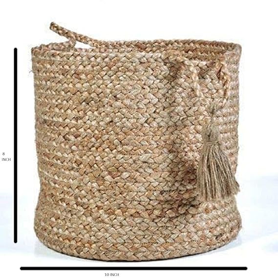 Handwowen Jute Planter Pots/Storage Basket with Handle, Multi-Purpose Storage Bag