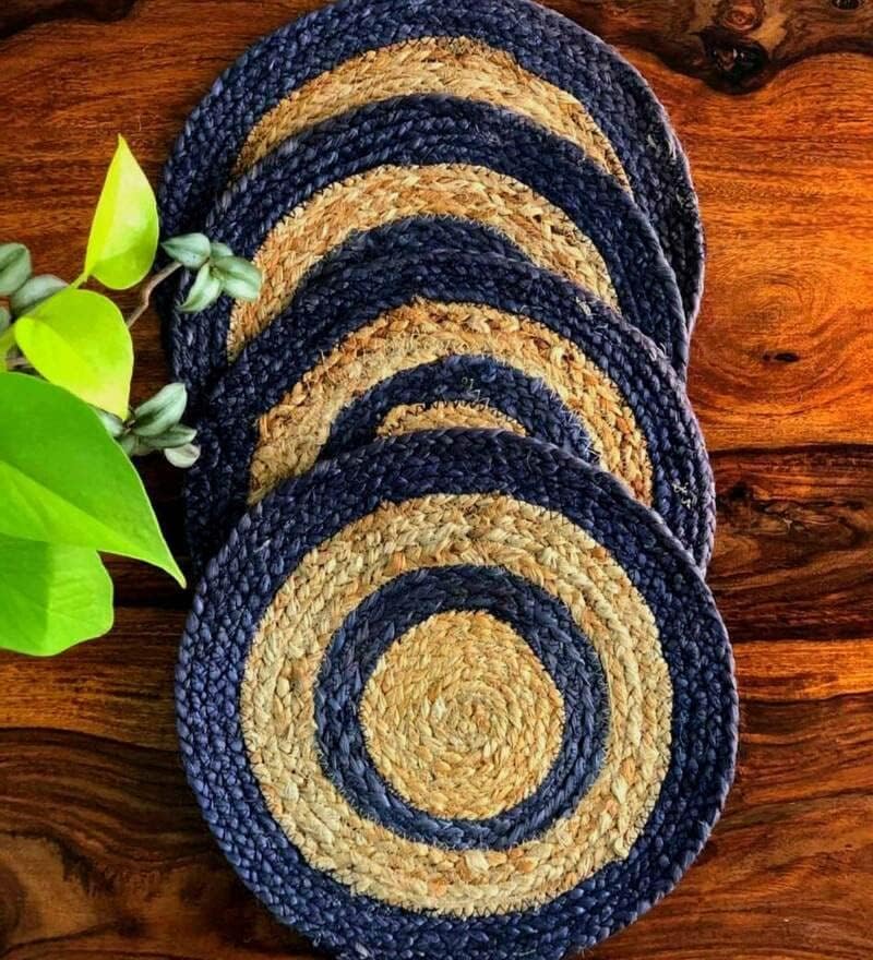 Round Braided Placemats,Handmade Braide Blue Border Design Coaster