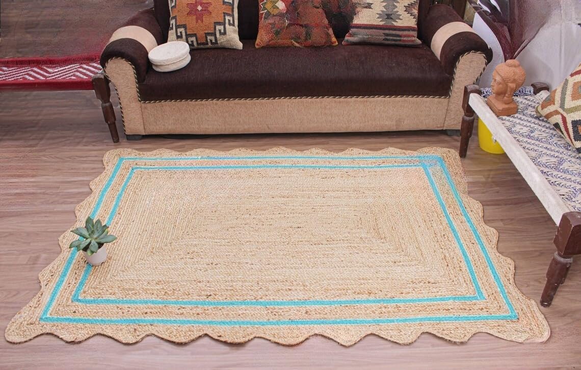 Bohemian Scalloped Jute Rug – Unique Design Natural Fiber Area Rug