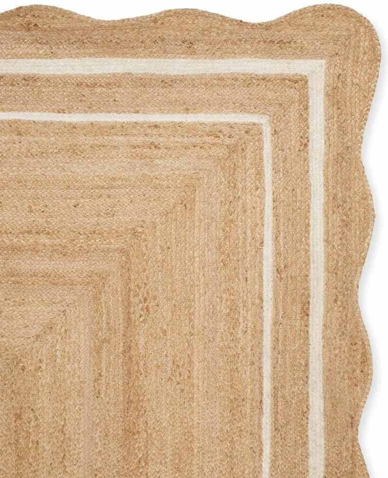 Bohemian Scalloped Jute Rug – Unique Design Natural Fiber Area Rug