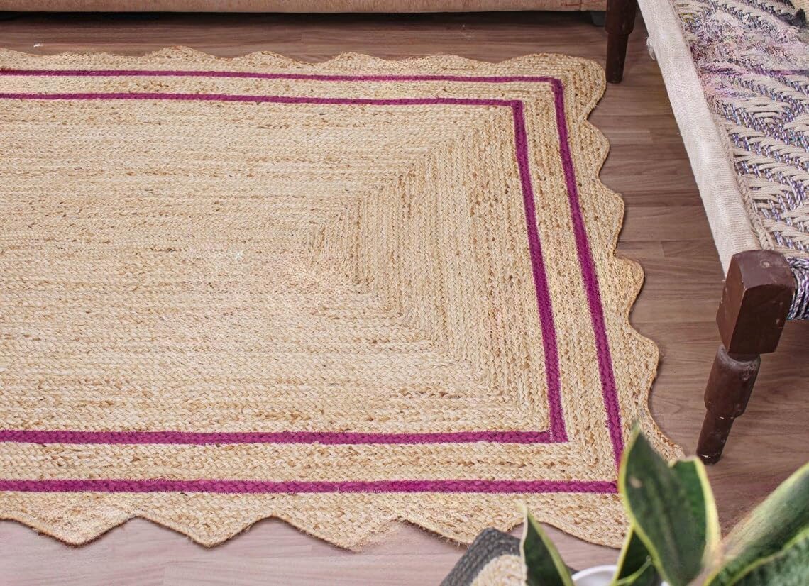 Bohemian Scalloped Jute Rug – Unique Design Natural Fiber Area Rug