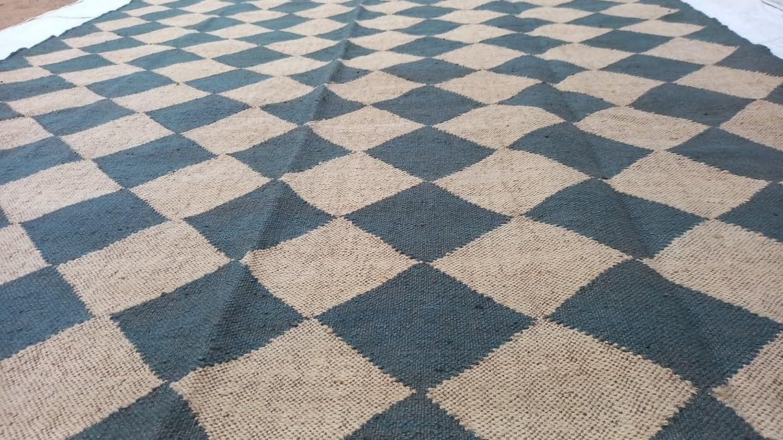 Dhurrie Rugs,Checkerboard Rug Blue White Rug Ecofriendly Area Rug, Bedside Area Rug