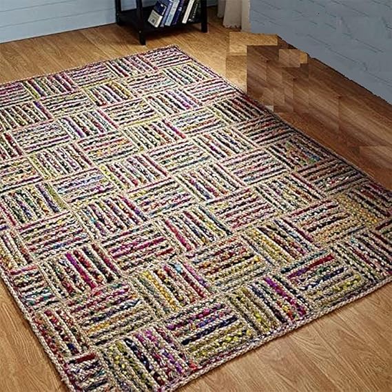 Handwoven Cotton-Jute Area Rug, Natural Bedroom, Floor Carpet, Dining Room Table Rug