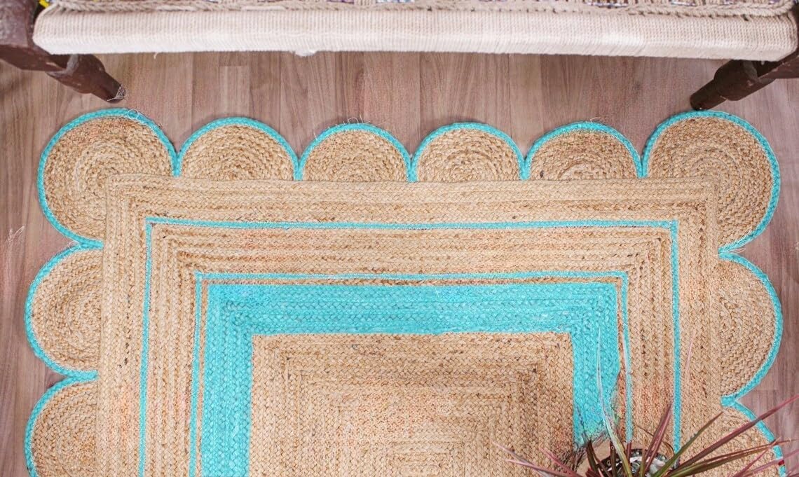 Handmade Scalloped Jute Rug – Boho Natural Fiber Rug with Unique Design