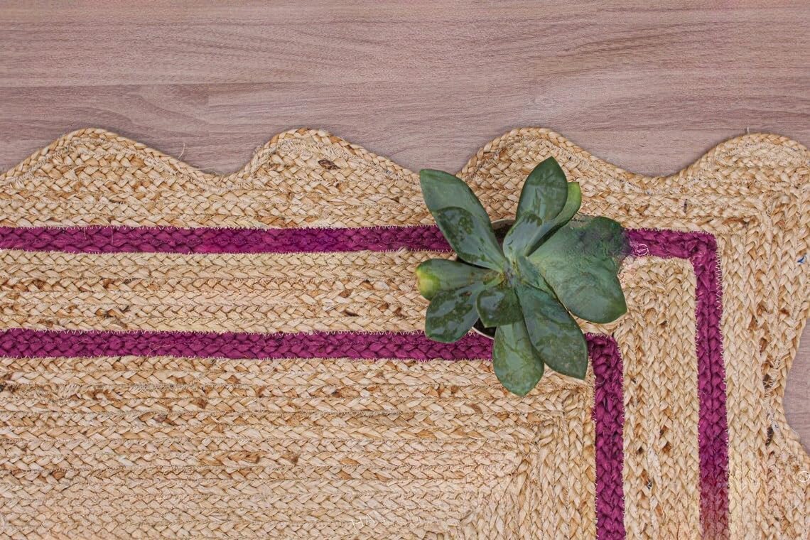 Bohemian Scalloped Jute Rug – Unique Design Natural Fiber Area Rug