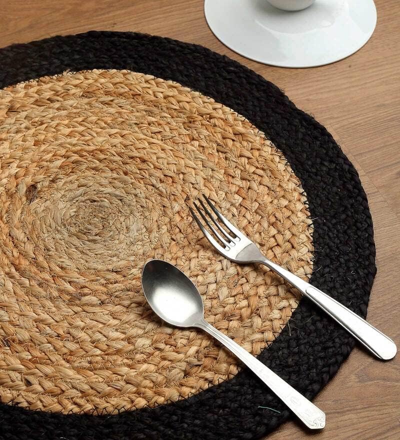 Boho woven Placemats Braide Black Border Inside Coaster,Eco-Friendly Placemats