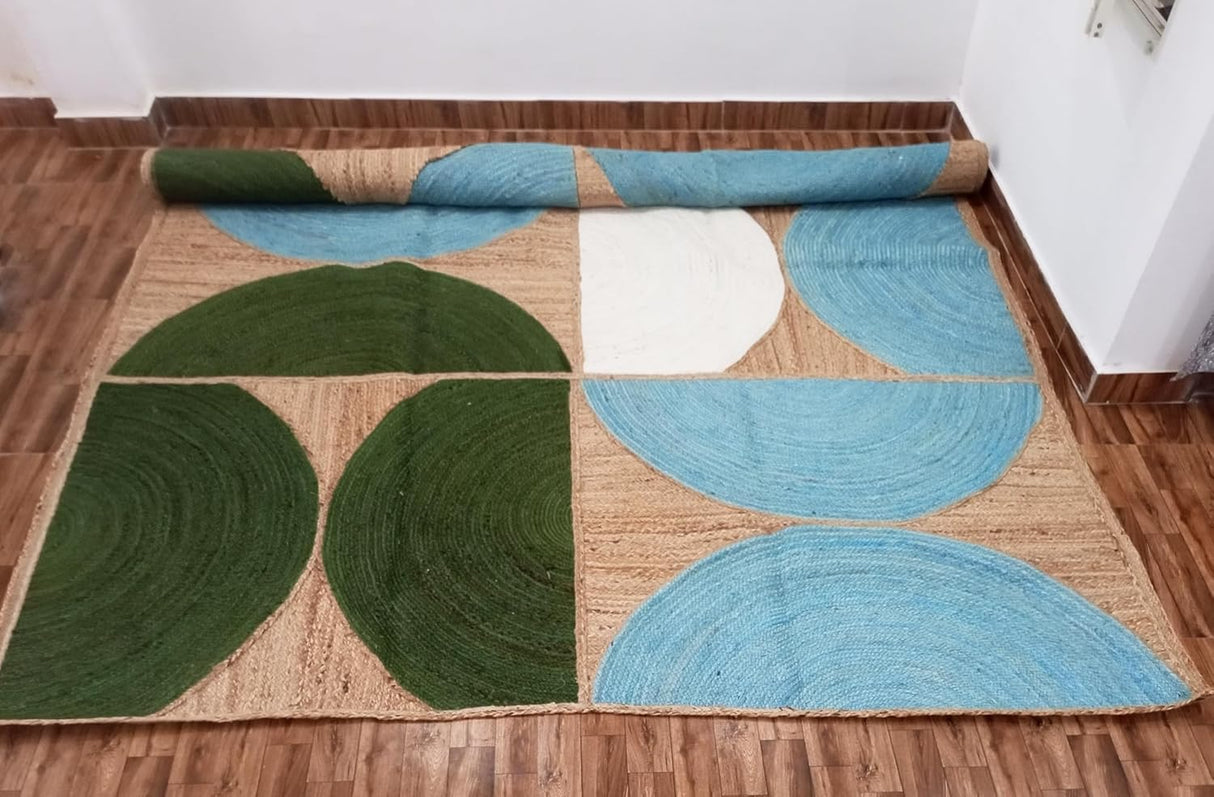 Handwoven Natural Jute Rug – Indian Geometric Area Carpet for Indoor Spaces