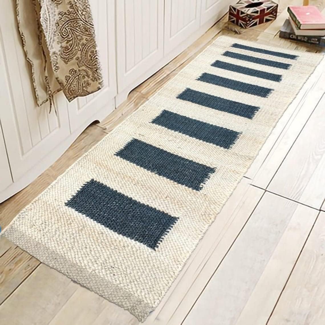 Indian Hand Woven Navy-Off White Rug,Hemp And Jute Rugs