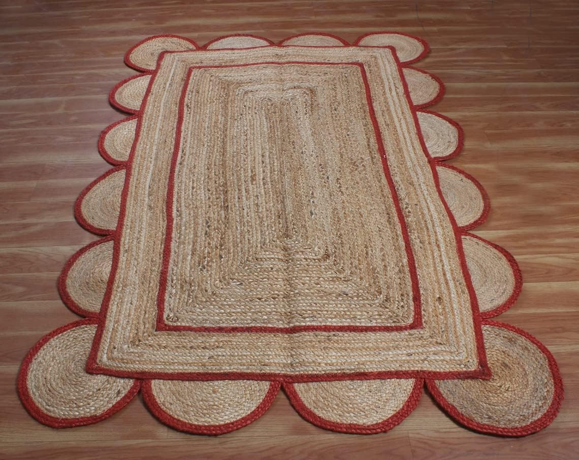 Scalloped Edge Jute Rug with Natural Border – Eco-Friendly Home Rug