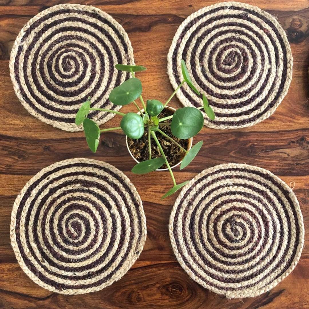 Handmade Braide Natural with Coffee Lines Inside Coaster,Modern Dining Table Mats