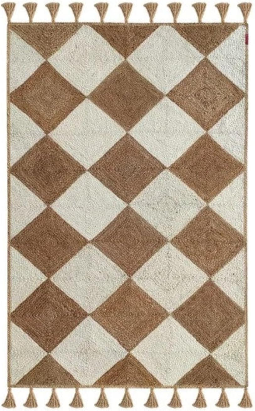 Diamond Pattern Hand Braided Natural Jute Rug – Indian Handmade Floor Decor
