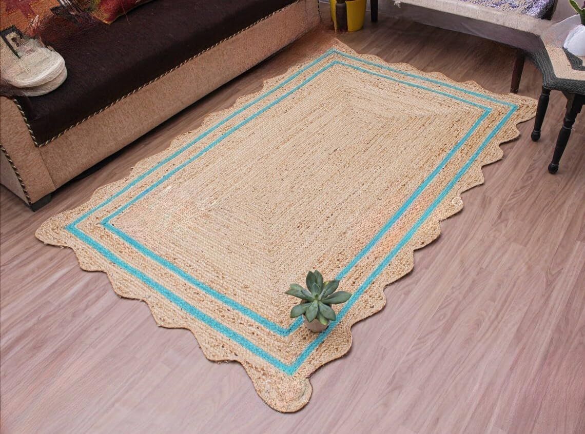 Bohemian Scalloped Jute Rug – Unique Design Natural Fiber Area Rug