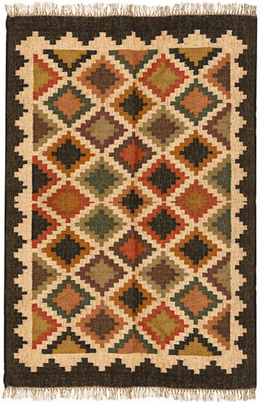 Handmade Jute Kilim Rugs, Checkered Pattern Multicolor Color Ecofriendly Area Rug,Dhurrie Kilim Rugs