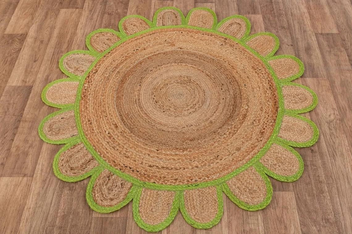 Scalloped Edge Jute Rug with Natural Border – Eco-Friendly Home Rug