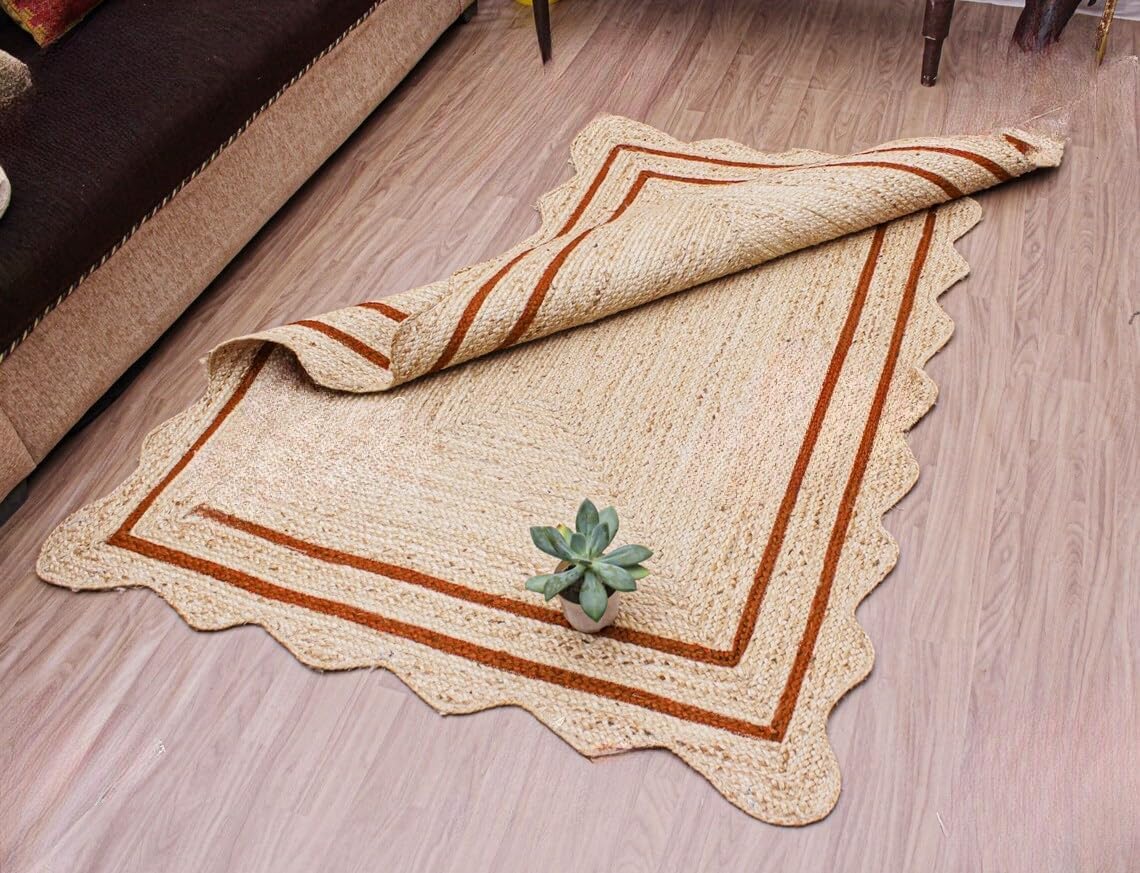 Bohemian Scalloped Jute Rug – Unique Design Natural Fiber Area Rug