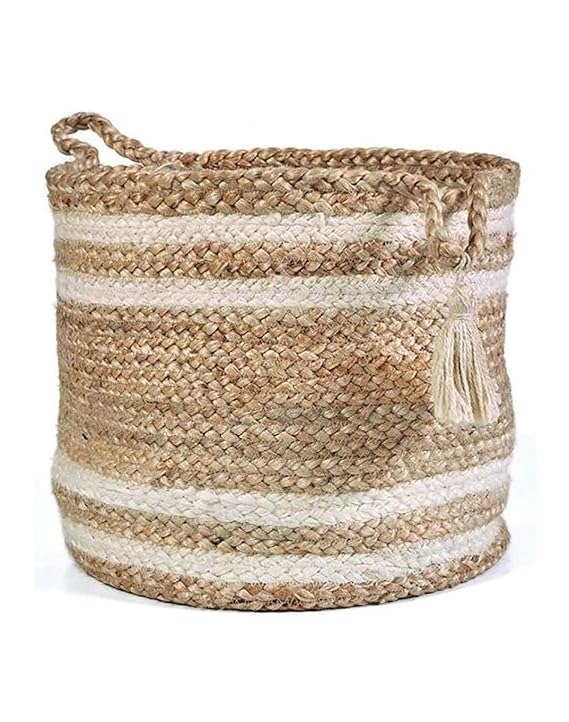 Handwowen Jute Planter Pots/Storage Basket with Handle, Multi-Purpose Storage Bag