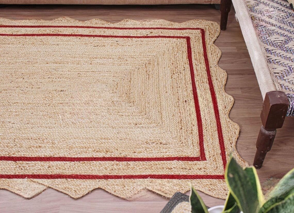 Bohemian Scalloped Jute Rug – Unique Design Natural Fiber Area Rug