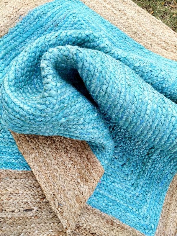 Rustic Sky Blue Jute Rug – Handmade Natural Fiber Area Rug
