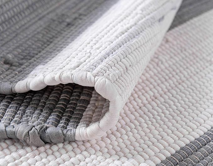 Chindi Rag Collection Hand Woven Striped Natural Fibers Gray Runner Rug