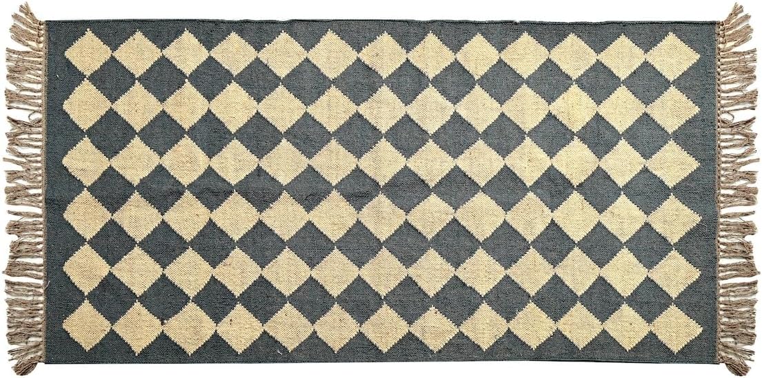 Dhurrie Rugs,Checkerboard Rug Blue White Rug Ecofriendly Area Rug, Bedside Area Rug
