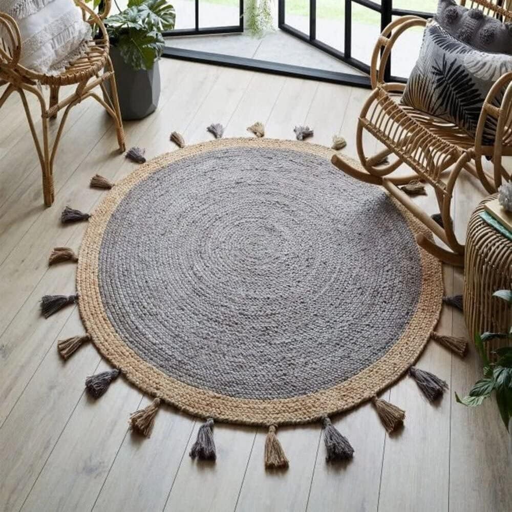 Eco-Friendly Round Jute Rug – Boho Style Fringed Natural Area Rug
