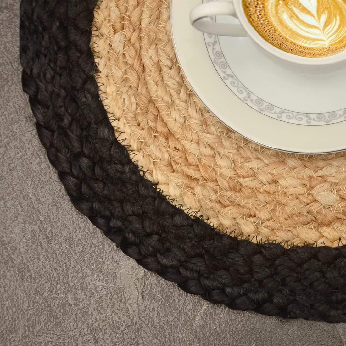 Boho woven Placemats Braide Black Border Inside Coaster,Eco-Friendly Placemats