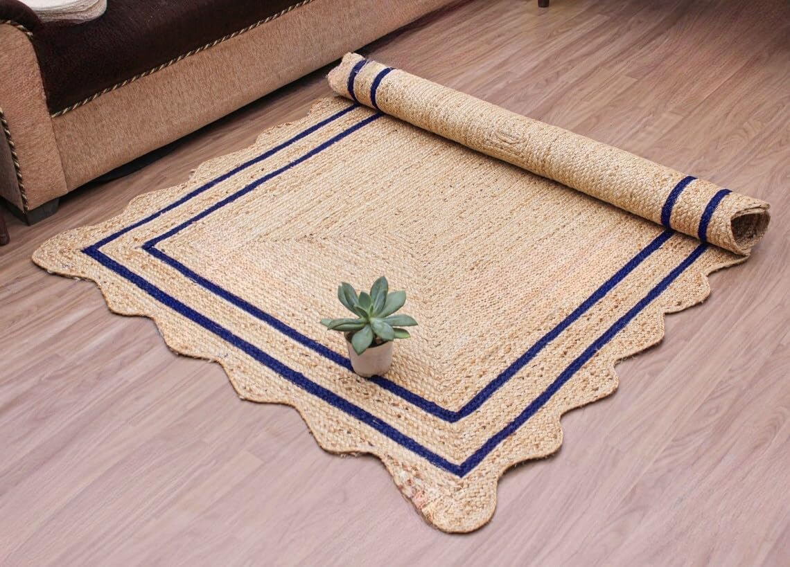 Bohemian Scalloped Jute Rug – Unique Design Natural Fiber Area Rug