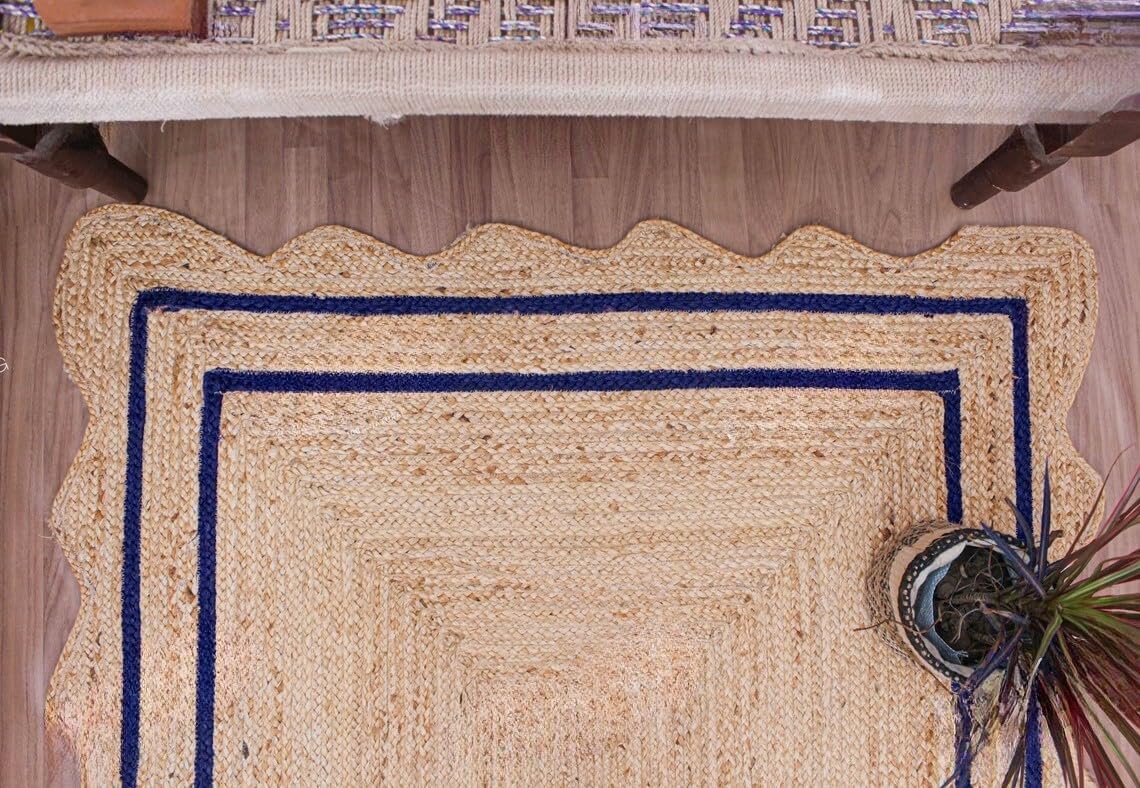 Bohemian Scalloped Jute Rug – Unique Design Natural Fiber Area Rug