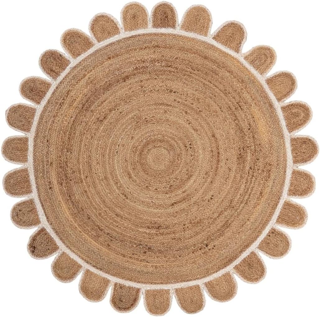 Scalloped Edge Jute Rug with Natural Border – Eco-Friendly Home Rug