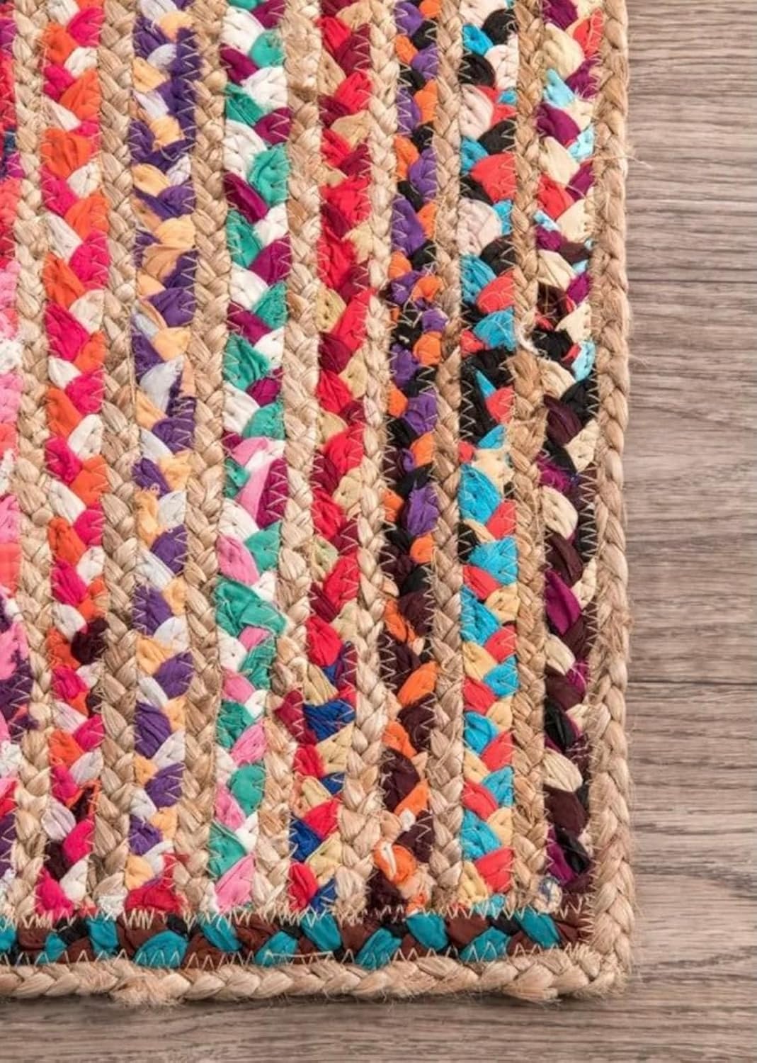 Multicolor Doormat Cotton-jute Hand braided Runner Rug