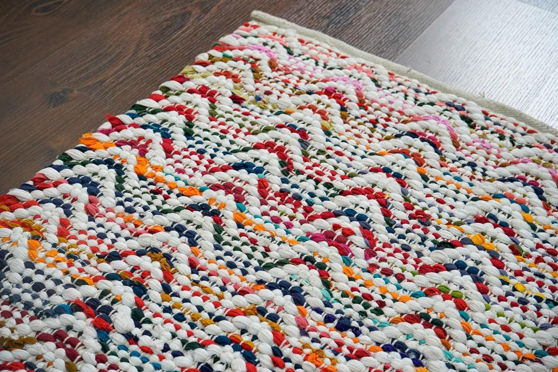 Rainbow Chindi Rug Handmade Indian Recycled Eco Friendly Decor For Living Room
