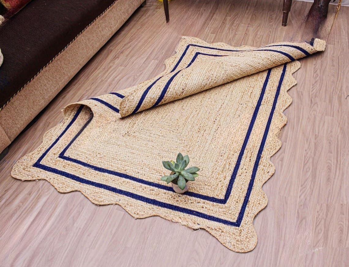 Bohemian Scalloped Jute Rug – Unique Design Natural Fiber Area Rug