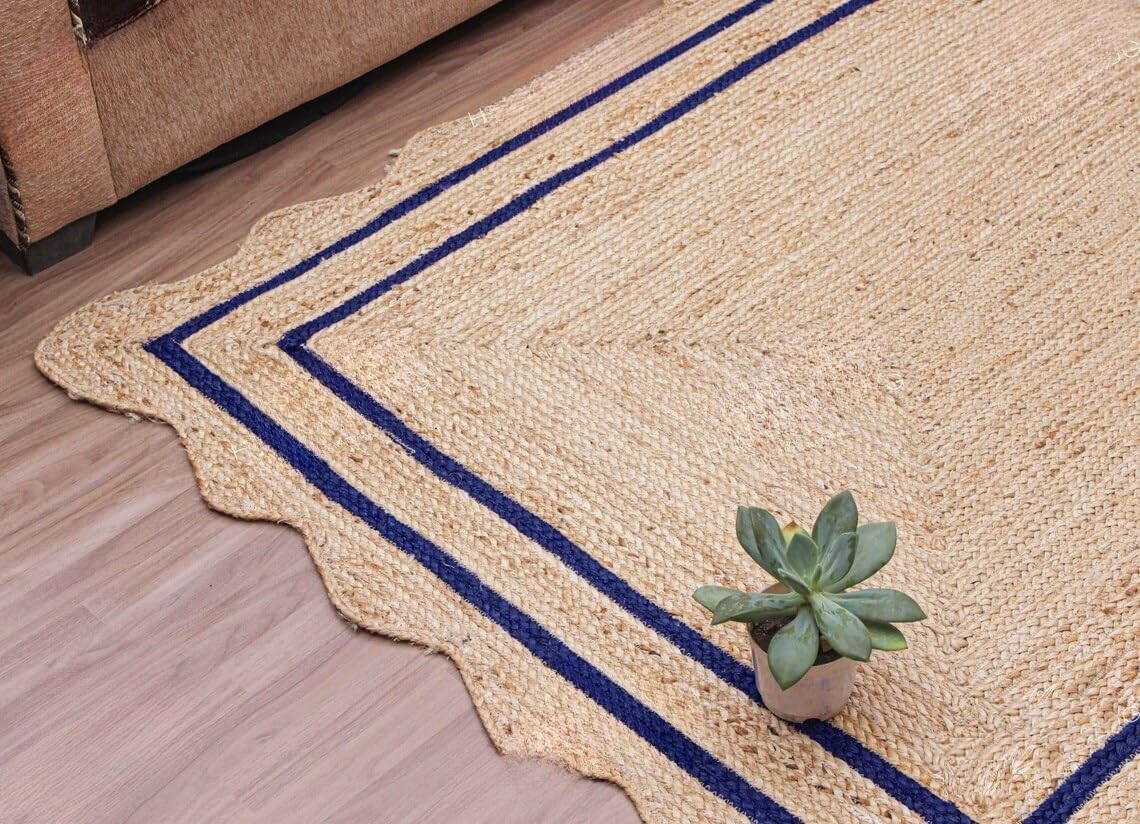Bohemian Scalloped Jute Rug – Unique Design Natural Fiber Area Rug