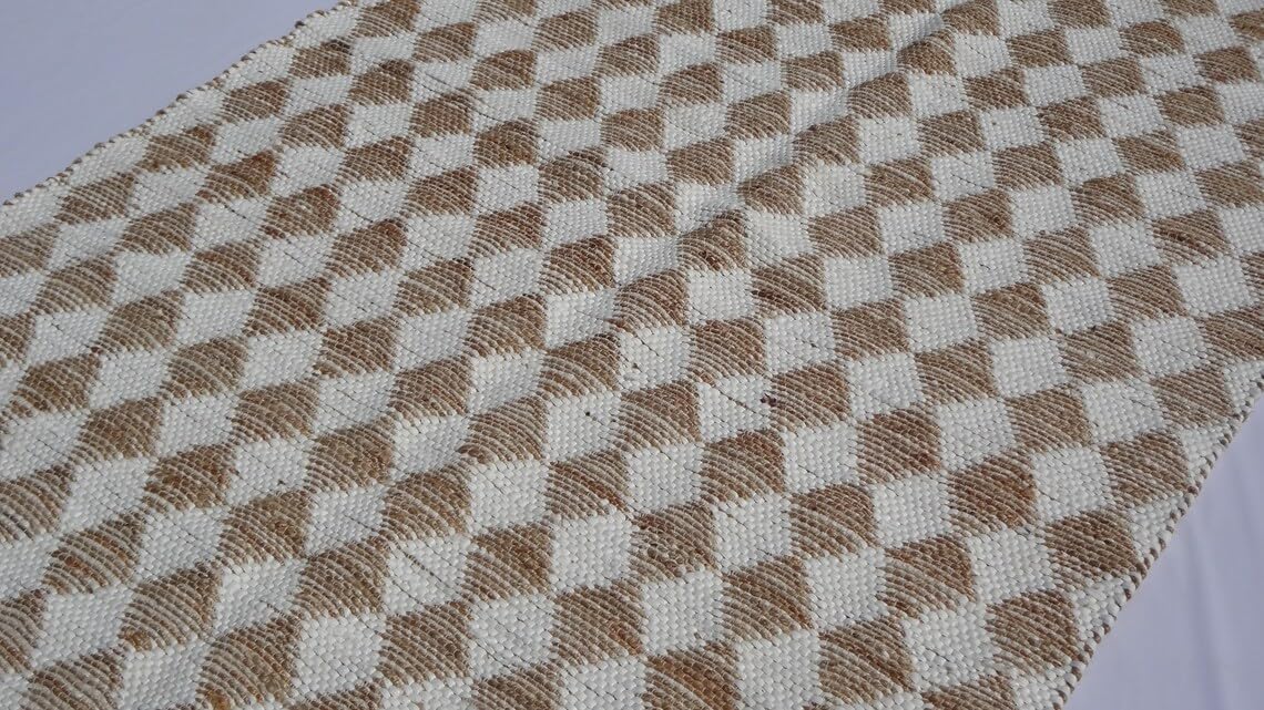 White Cotton & Jute Rug Dimond Pattern Boho Hand Woven Cotton Rugs,Natural Fiber Rugs