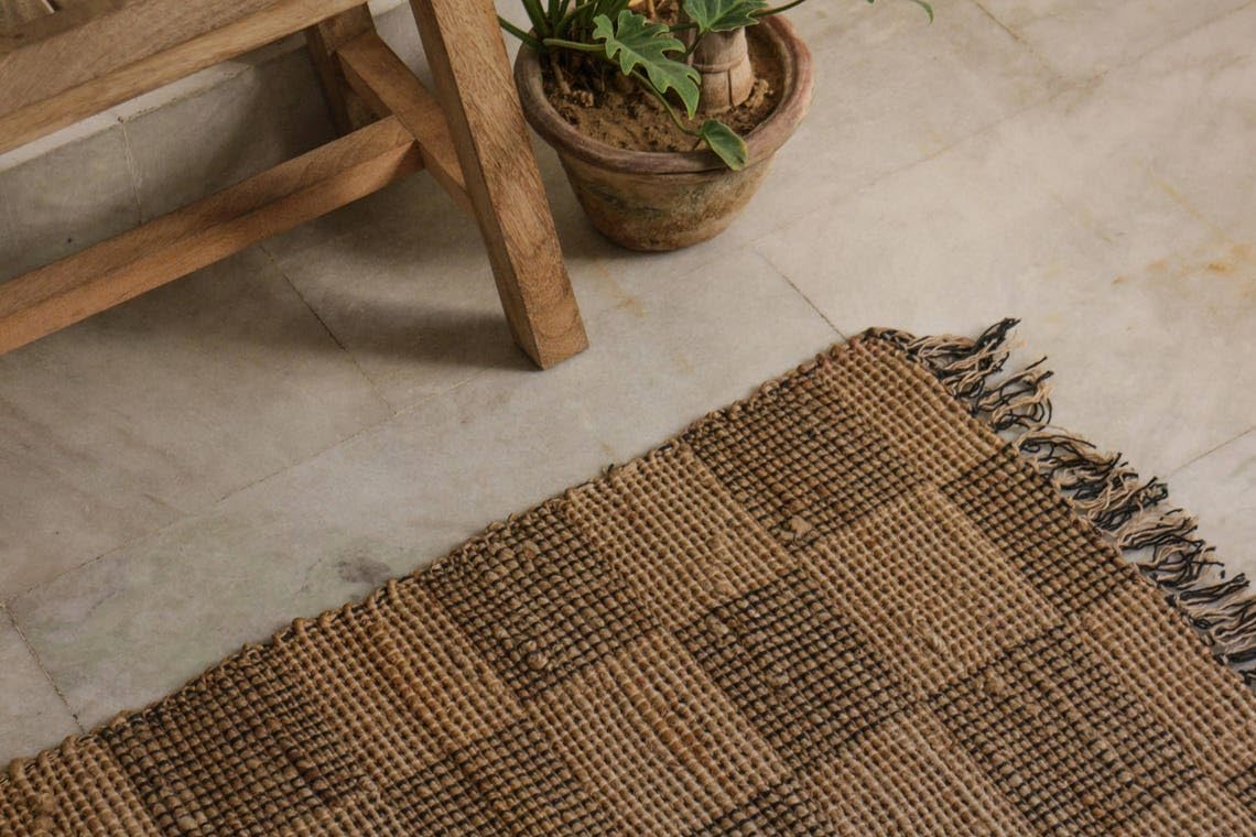 Hand Made Hemp Dhurrie Rugs,Traditional Beige Footboard entryway Rug