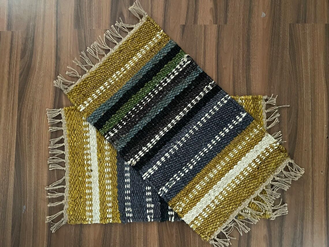 Set of 2 Pics 100% Hemp Handmade for Door Mat, Balcony, Bath, Kitchen, Gift, Indian Traditional Hemp Rugs
