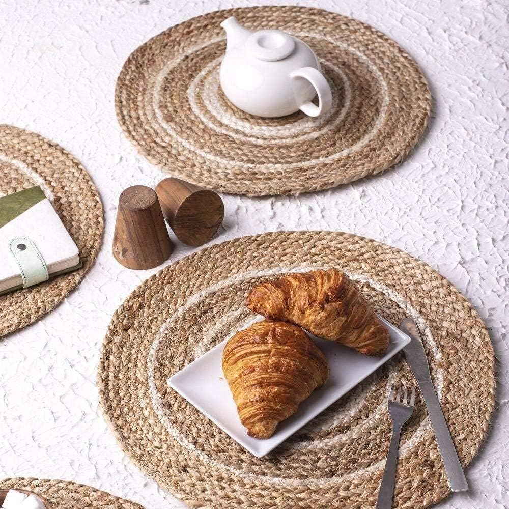 Eco-Friendly Placemats,Handmade Braide Natural with White Coaster