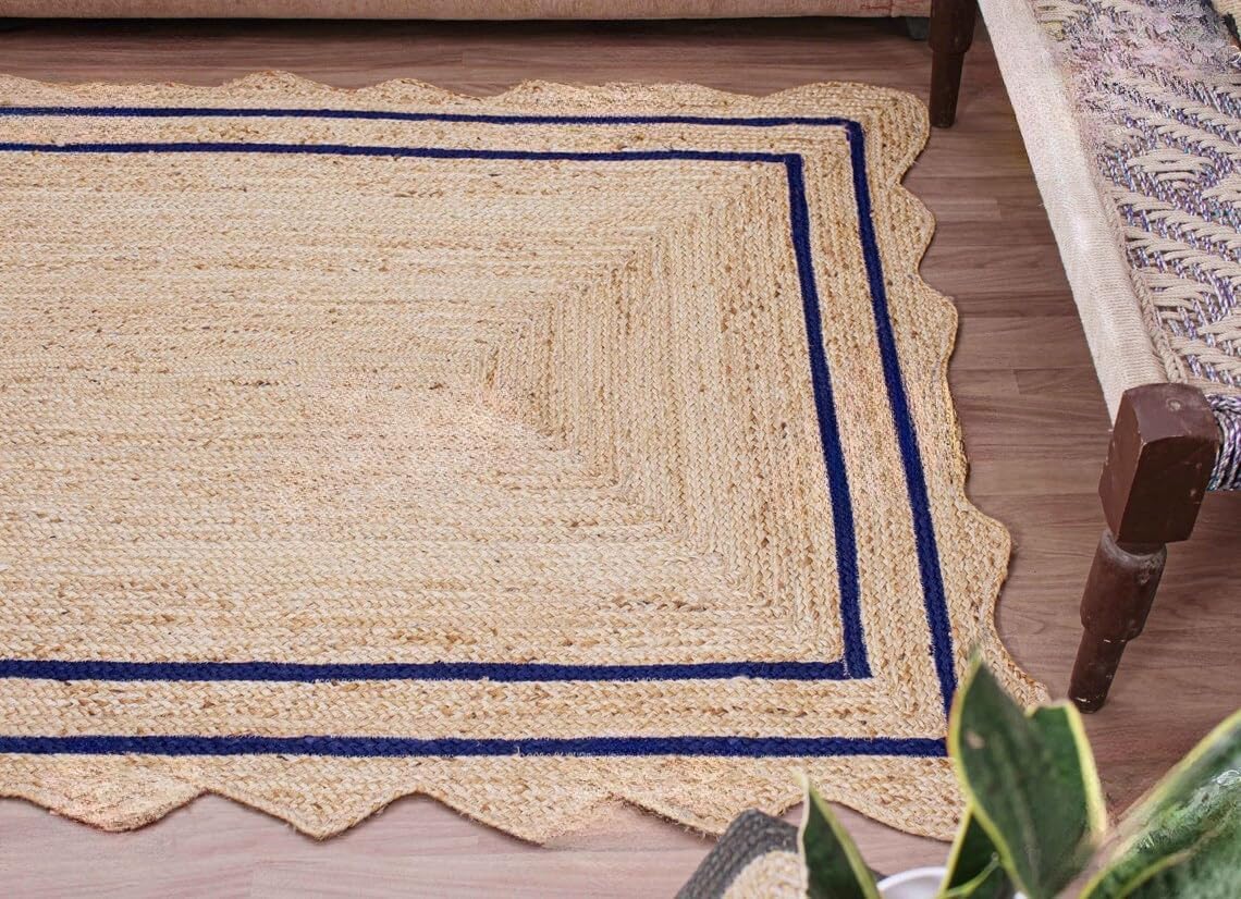 Bohemian Scalloped Jute Rug – Unique Design Natural Fiber Area Rug