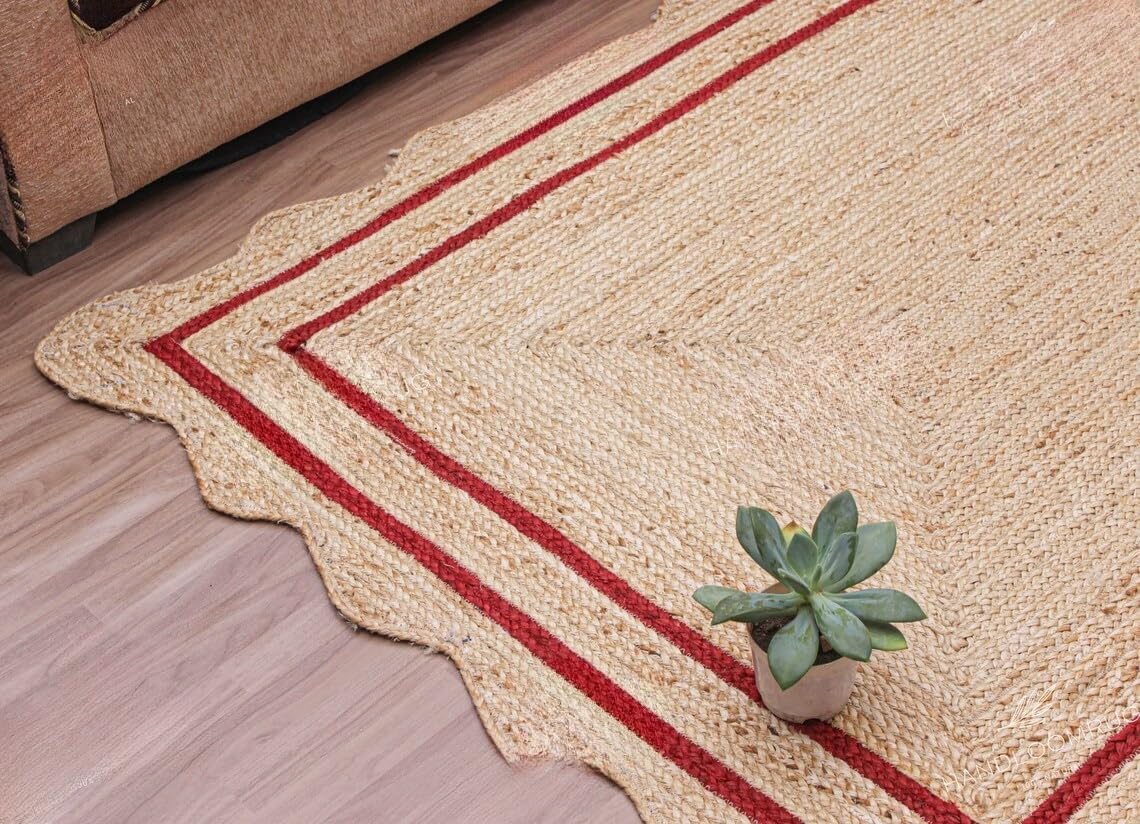 Bohemian Scalloped Jute Rug – Unique Design Natural Fiber Area Rug