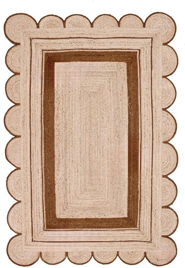 Handmade Scalloped Jute Rug – Boho Natural Fiber Rug with Unique Design