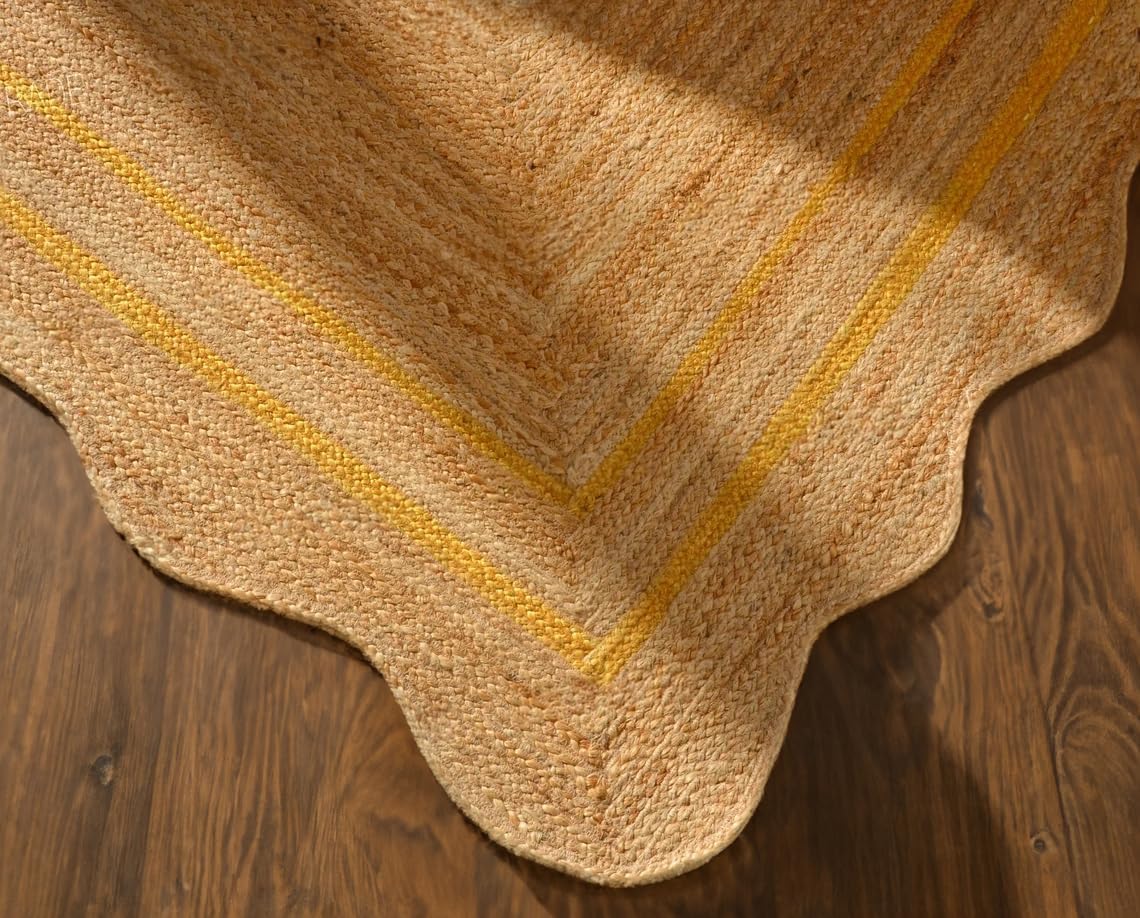 Natural Jute Scalloped Rug – Handmade Braided Rug with Boho Design