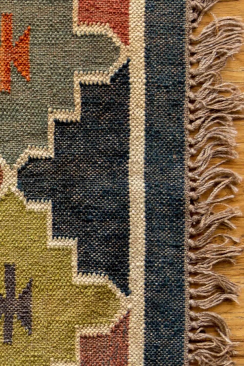 Boho Wool Jute Kilim Rug, Flatweave Multicolor Dhurrie Carpet