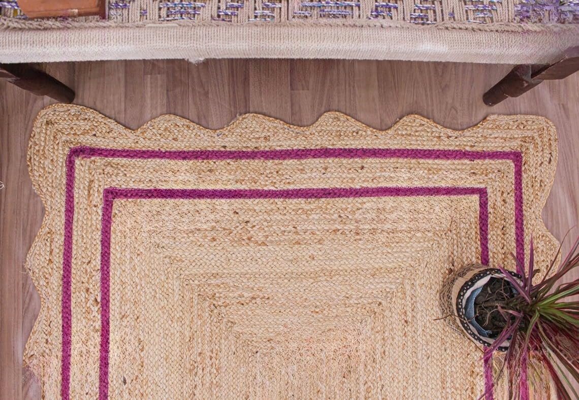 Bohemian Scalloped Jute Rug – Unique Design Natural Fiber Area Rug