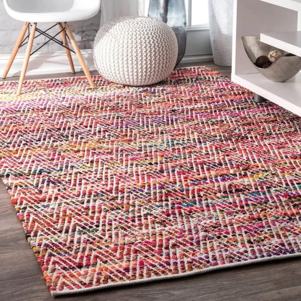 Indian Hand Braided Colorful Cotton Jute Rug