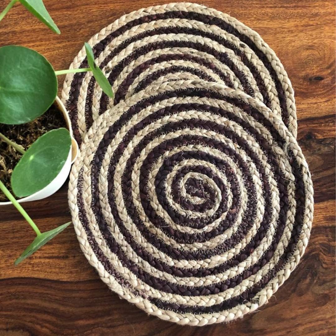 Handmade Braide Natural with Coffee Lines Inside Coaster,Modern Dining Table Mats