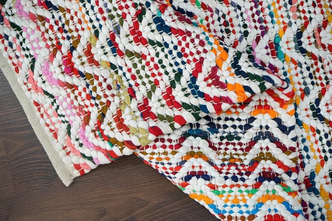 Rainbow Chindi Rug Handmade Indian Recycled Eco Friendly Decor For Living Room