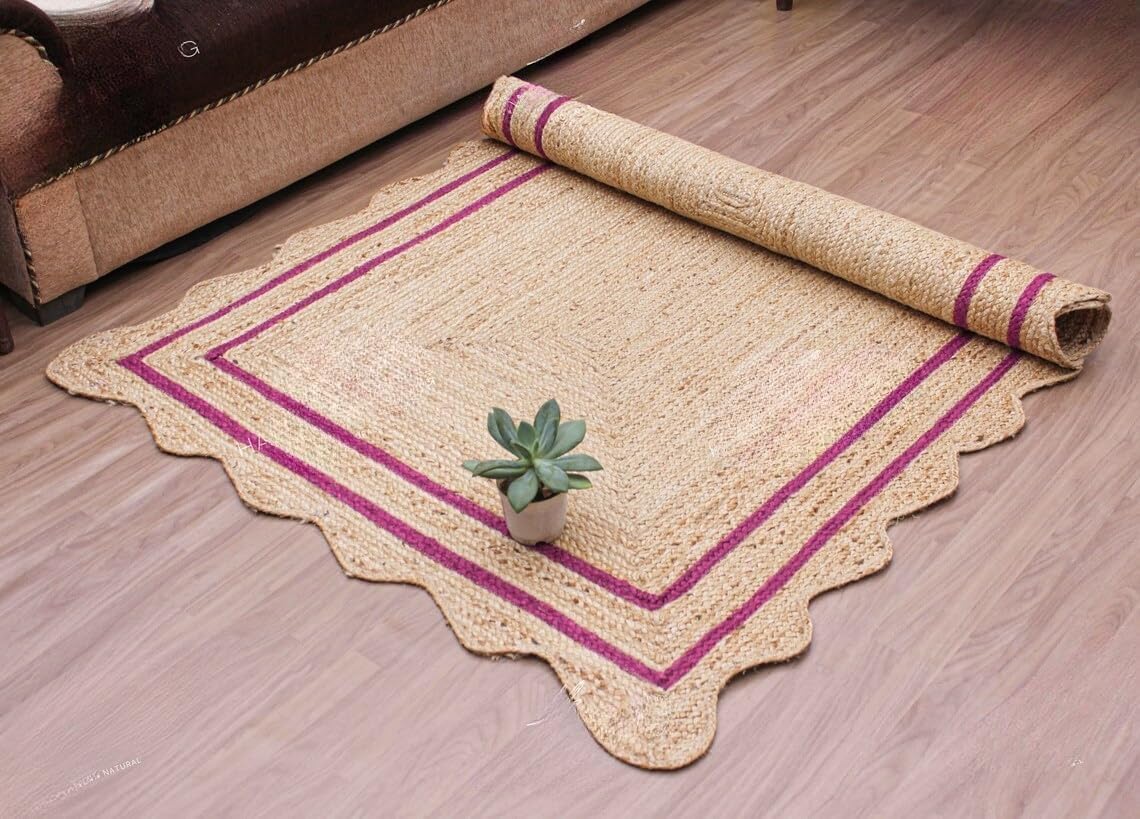Bohemian Scalloped Jute Rug – Unique Design Natural Fiber Area Rug
