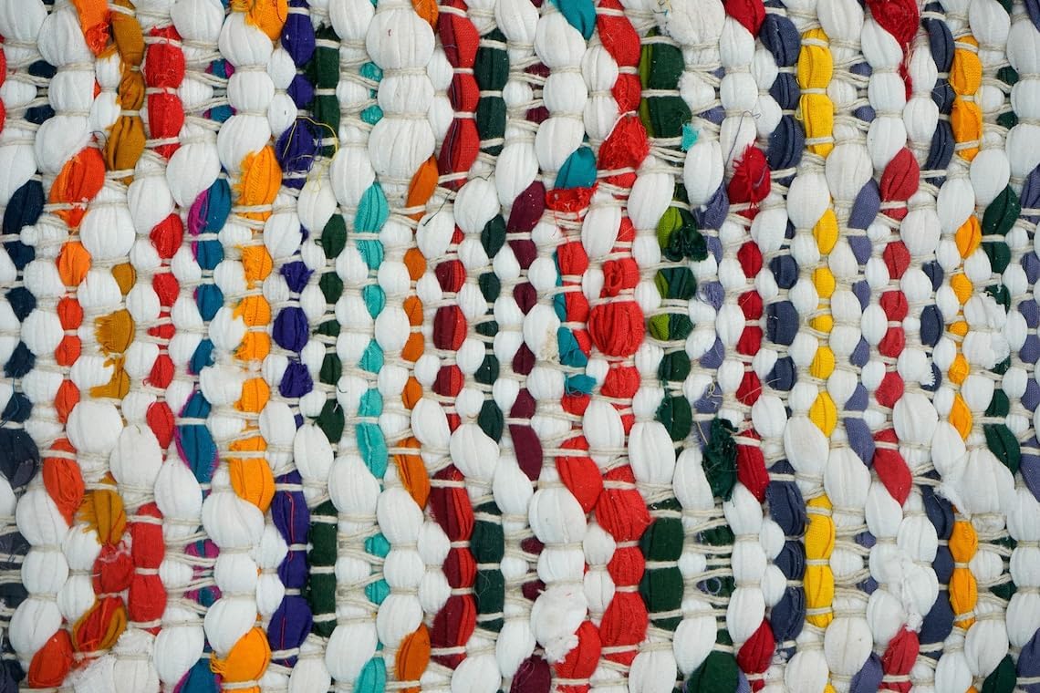 Rainbow Chindi Rug Handmade Indian Recycled Eco Friendly Decor For Living Room